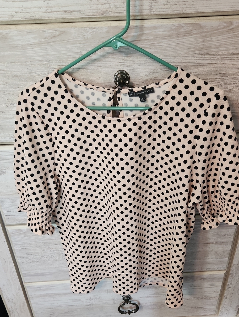Adrianna Papell Cream Blouse with Black Polka Dots